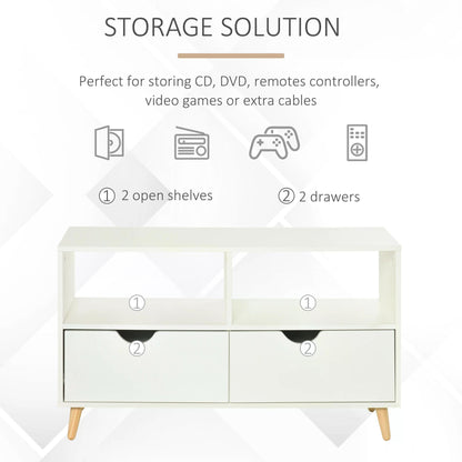 HOMCOM TV Stand with Shelf & Drawers Storage Cabinet Media Entertainment Center Modern White