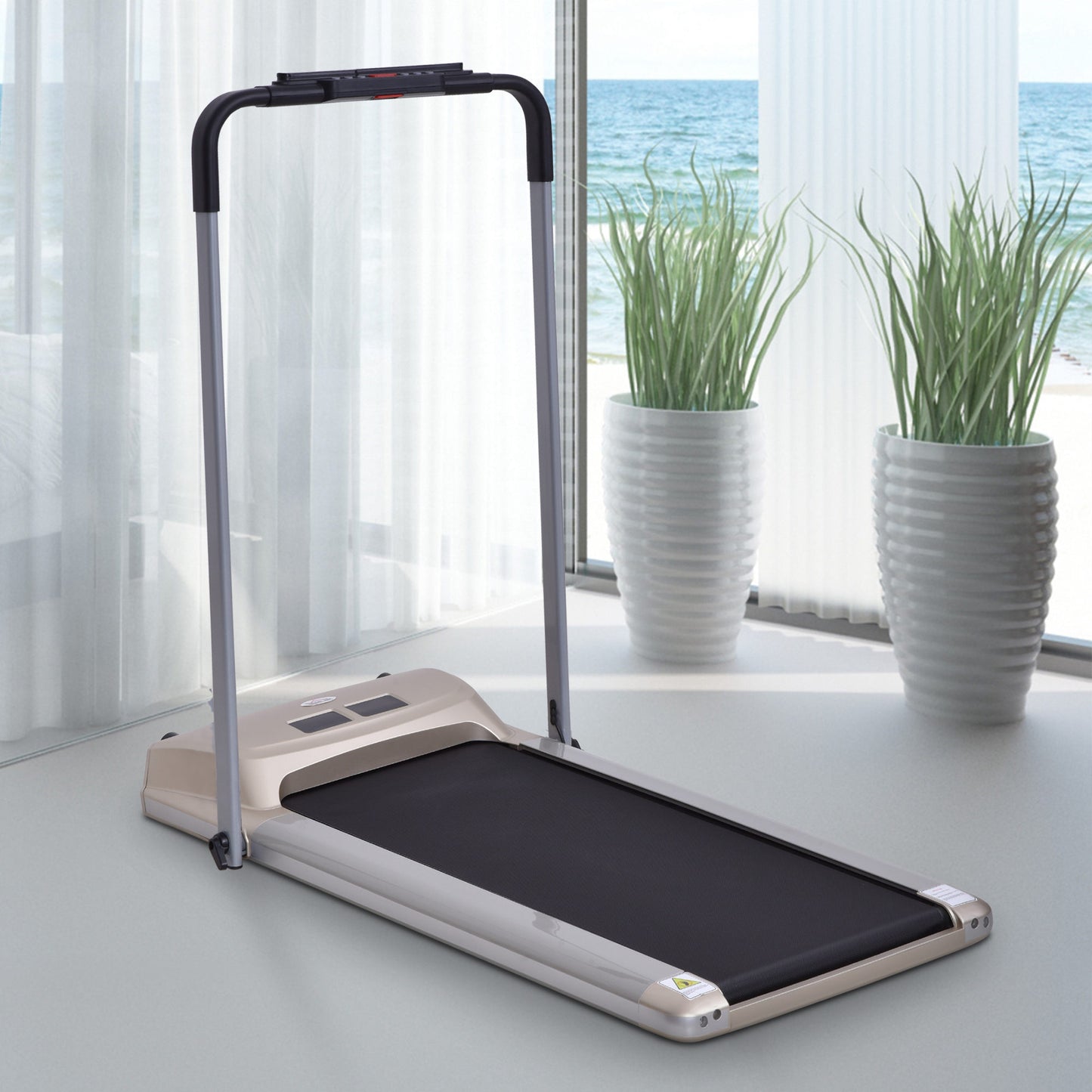 HOMCOM Folding Treadmill, 1-10km/h Electric Running Machine w/ Wheels, Safety Button, LCD Monitor, Phone Holder for Home