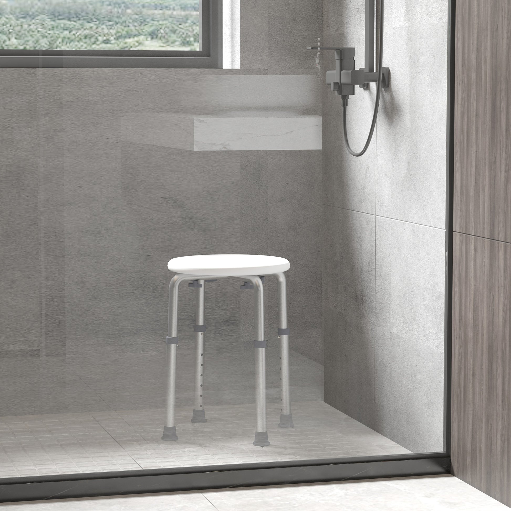 HOMCOM Adjustable Non-Slip Shower and Bath Stool,  32.5Wx41Dx35.5-54H cm-Cream White