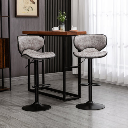 HOMCOM Bar Stool Set of 2 Microfiber Cloth Adjustable Height Armless Chairs with Swivel Seat, Grey