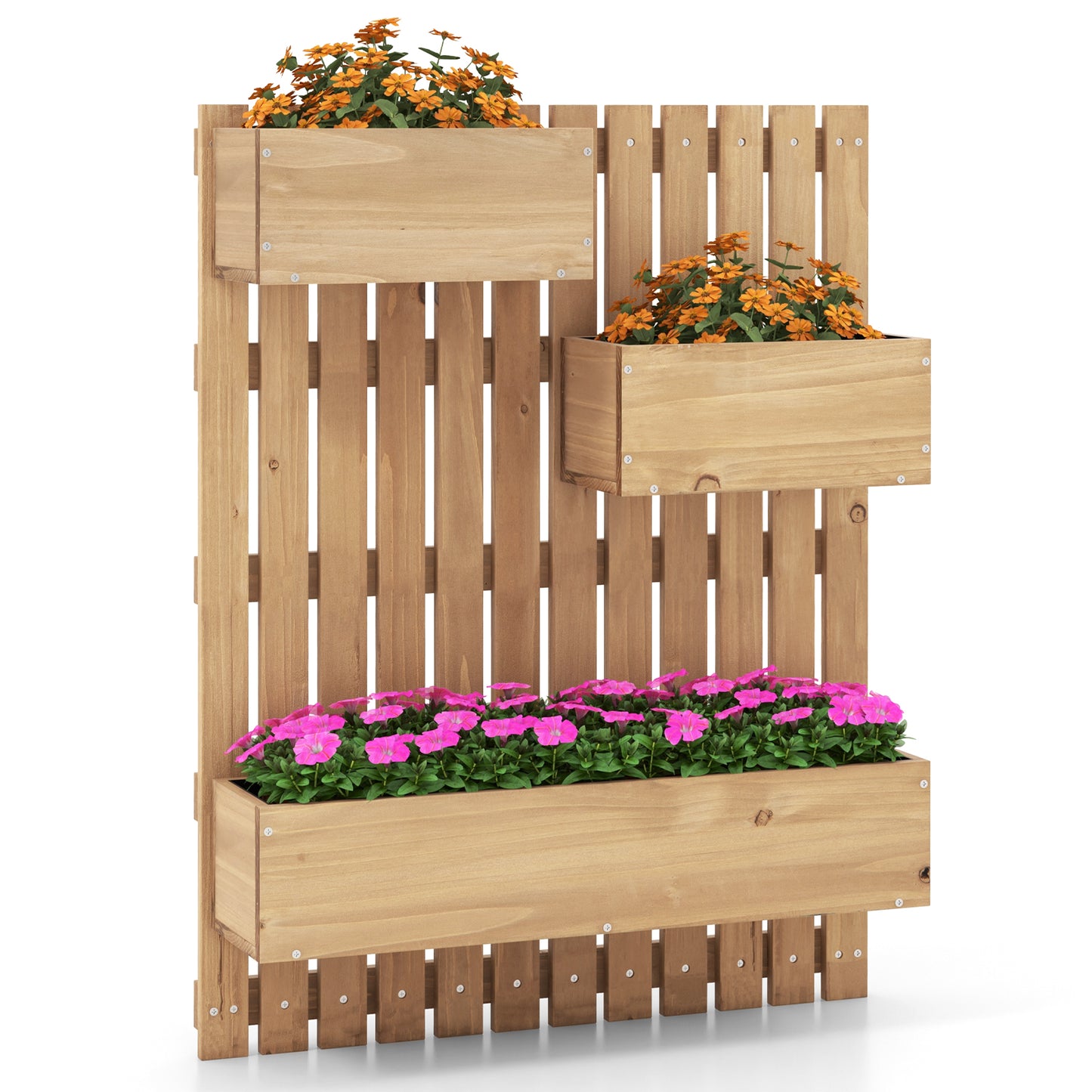 Wall Mounted Garden Planter with 3 Planter Boxes Drainage Holes-Natural