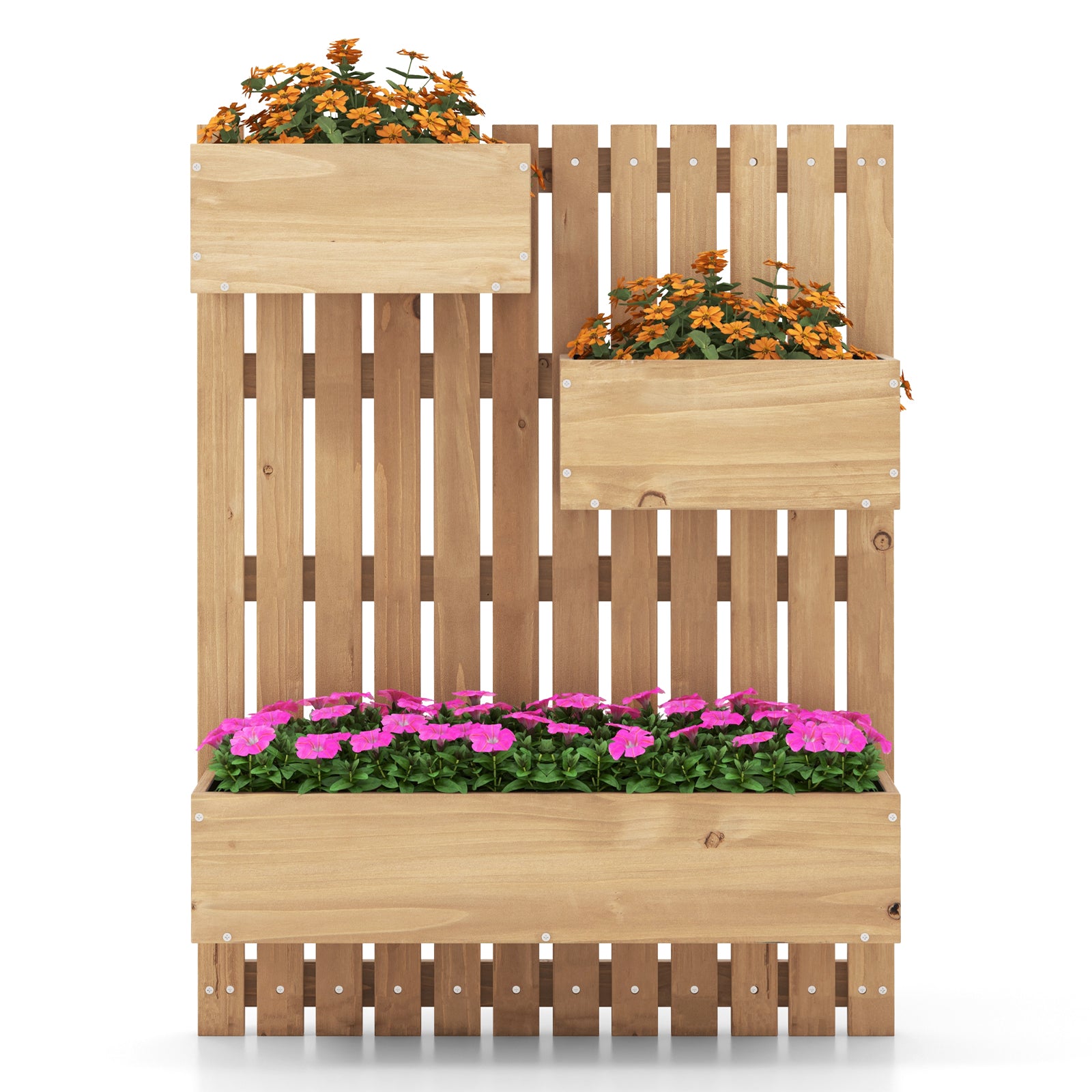 Wall Mounted Garden Planter with 3 Planter Boxes Drainage Holes-Natural