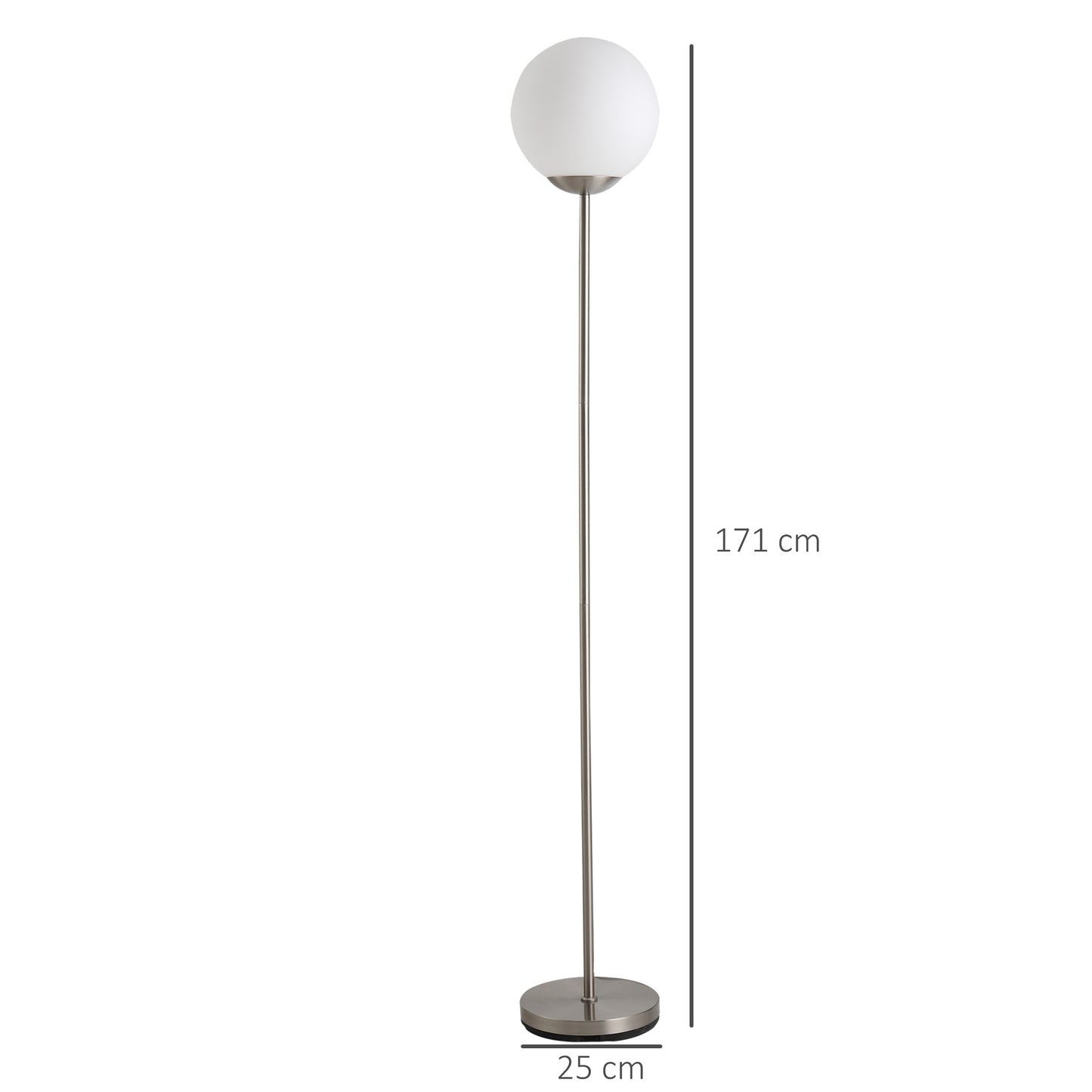 HOMCOM 171cm Glass Globe Floor Lamp Metal Frame Sphere Light Pedal Switch Home Office Living Room Modern Unique Standing Beautiful Furnishing - Grey