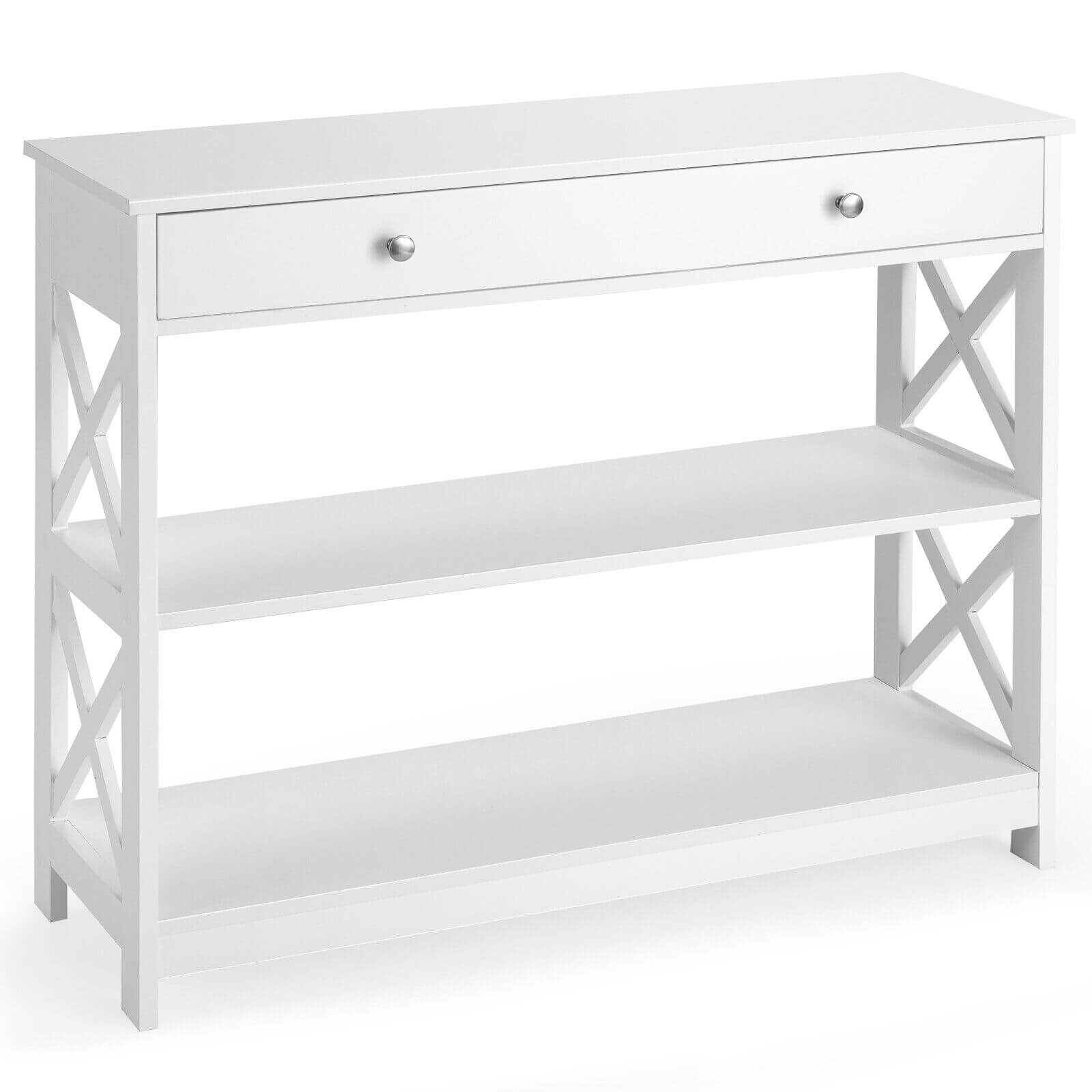 3-Tier Console Table with 1 Drawer and 2 Storage Shelves-White