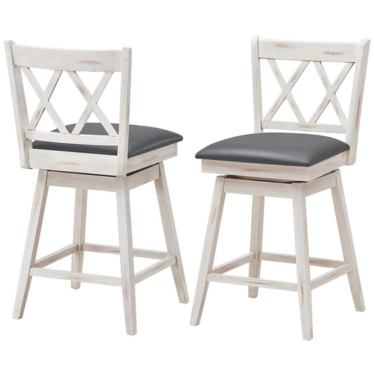 Set of 2 Counter Height Bar Stool with Ergonomic Backrest-White