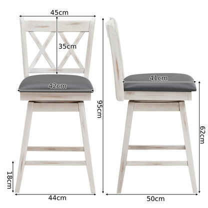 Set of 2 Counter Height Bar Stool with Ergonomic Backrest-White