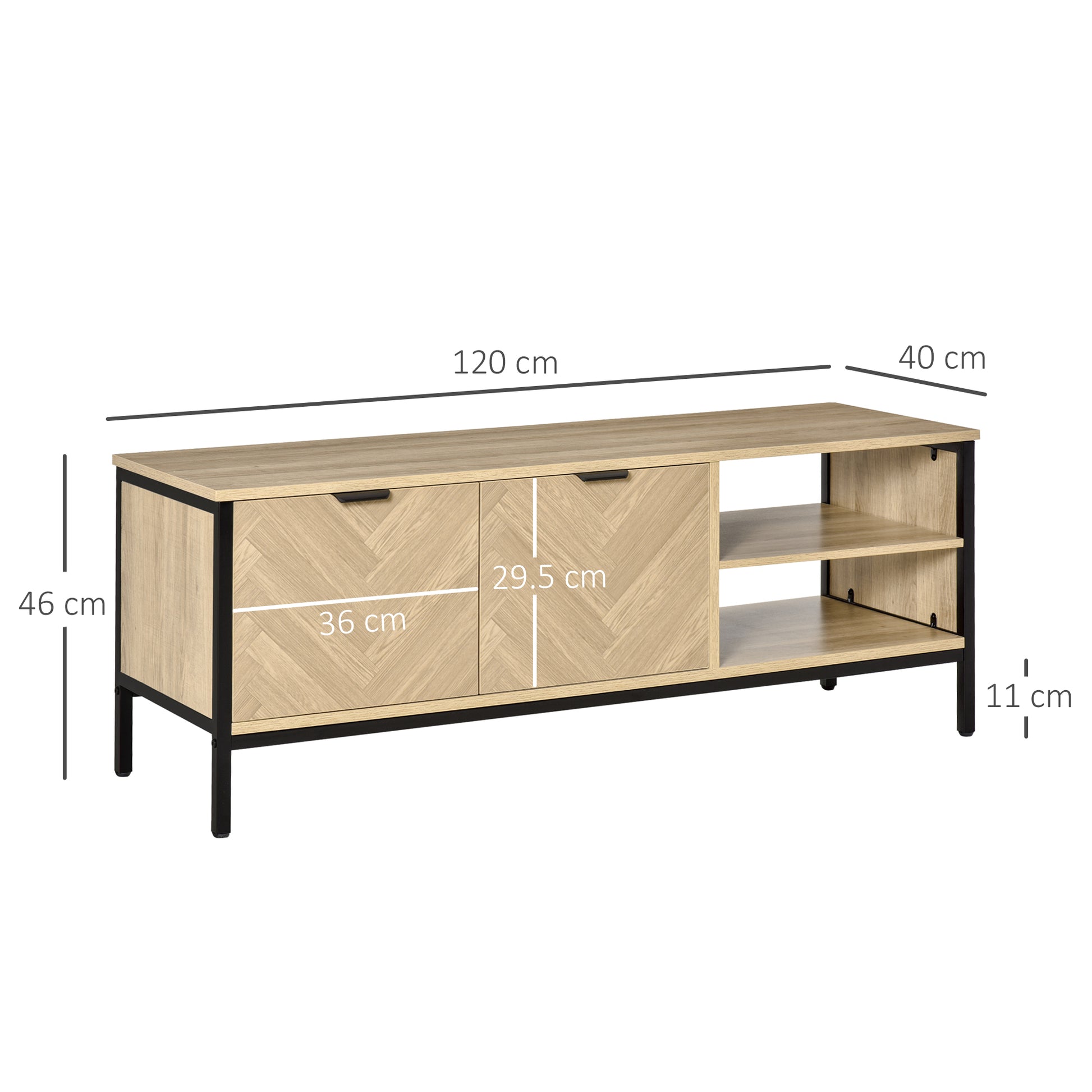 HOMCOM Double Door TV Cabinet Stand with Adjustable Storage Shelves Entertainment Unit Center Home Furniture, for Living Room Bedroom, Natural