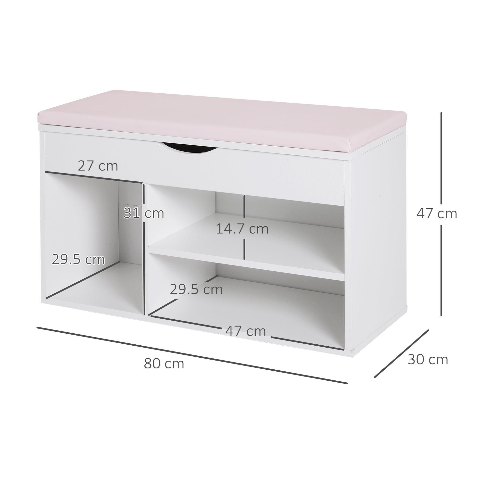 HOMCOM Wooden Shoes Rack Bench, Hidden Storage Padded Seat, Organiser Footwear Rack, Hallway, White, 80 x 30 x 47 cm