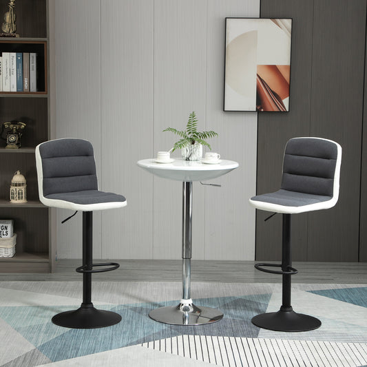 HOMCOM Bar stool Set of 2 Armless Adjustable Height Upholstered Bar Chair with Swivel Seat, Dark Grey