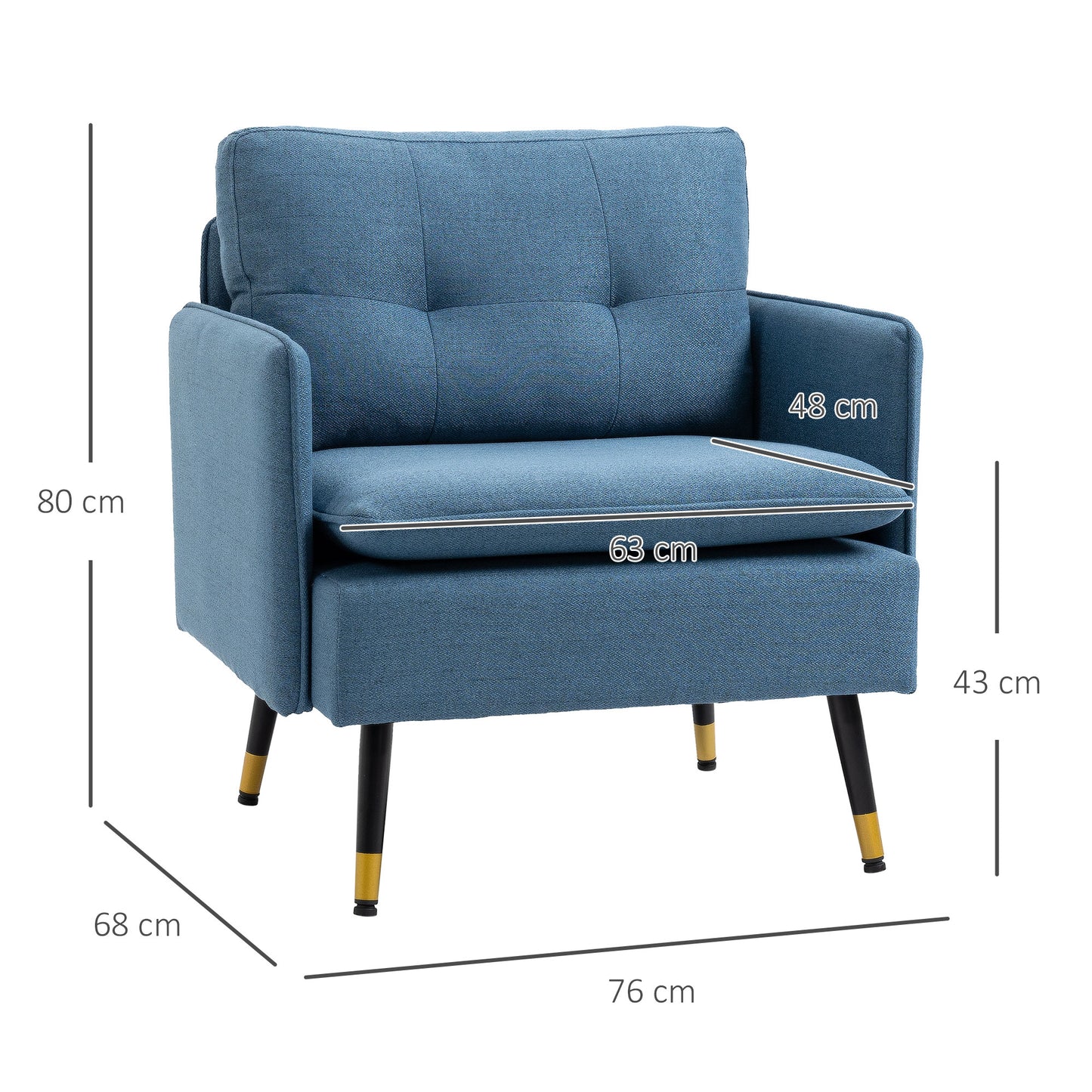 HOMCOM Modern Armchairs with Steel Legs, Upholstered Button Tufted Accent Chairs for Living Room and Bedroom, Dark Blue