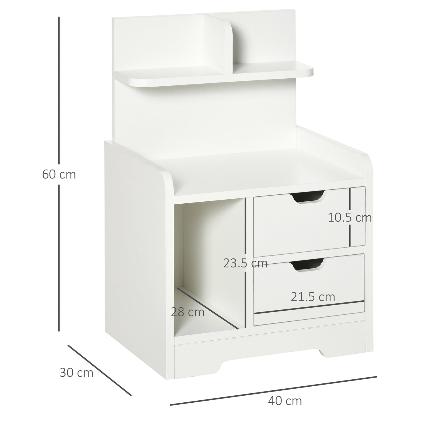 HOMCOM Bedside Table with 2 Drawers and Storage Shelves for Living Room Bedroom Accent Table Small Cabinet, White