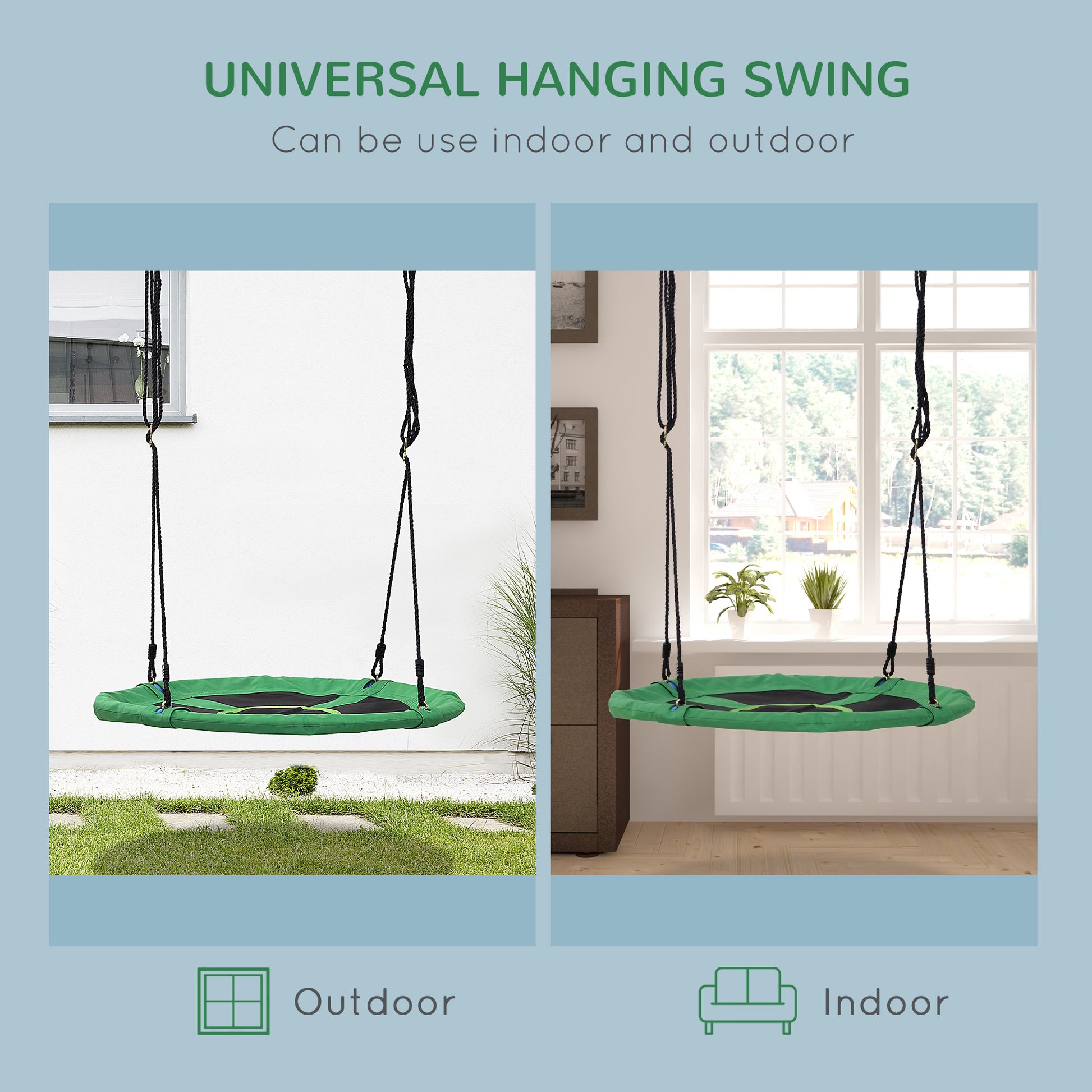 HOMCOM 40 Inch / 100 cm Tree Swing Round Kids Nest Swing Seat Adjustable Rope for Outdoor Backyard Garden Play Activity Green