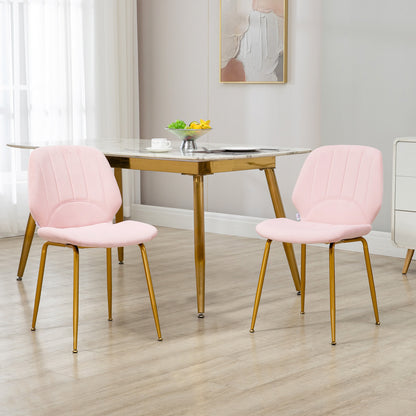 HOMCOM Velvet Dining Chairs Set of 2, 2 Piece Dining Room Chairs with Backrest, Padded Seat and Steel Legs, Pink