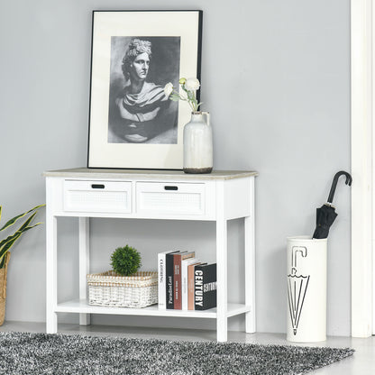 HOMCOM Console Table with 2 Drawers and Storage Shelf, Vintage Distressed Sofa Table for Hallway, Living Room, Bedroom, White