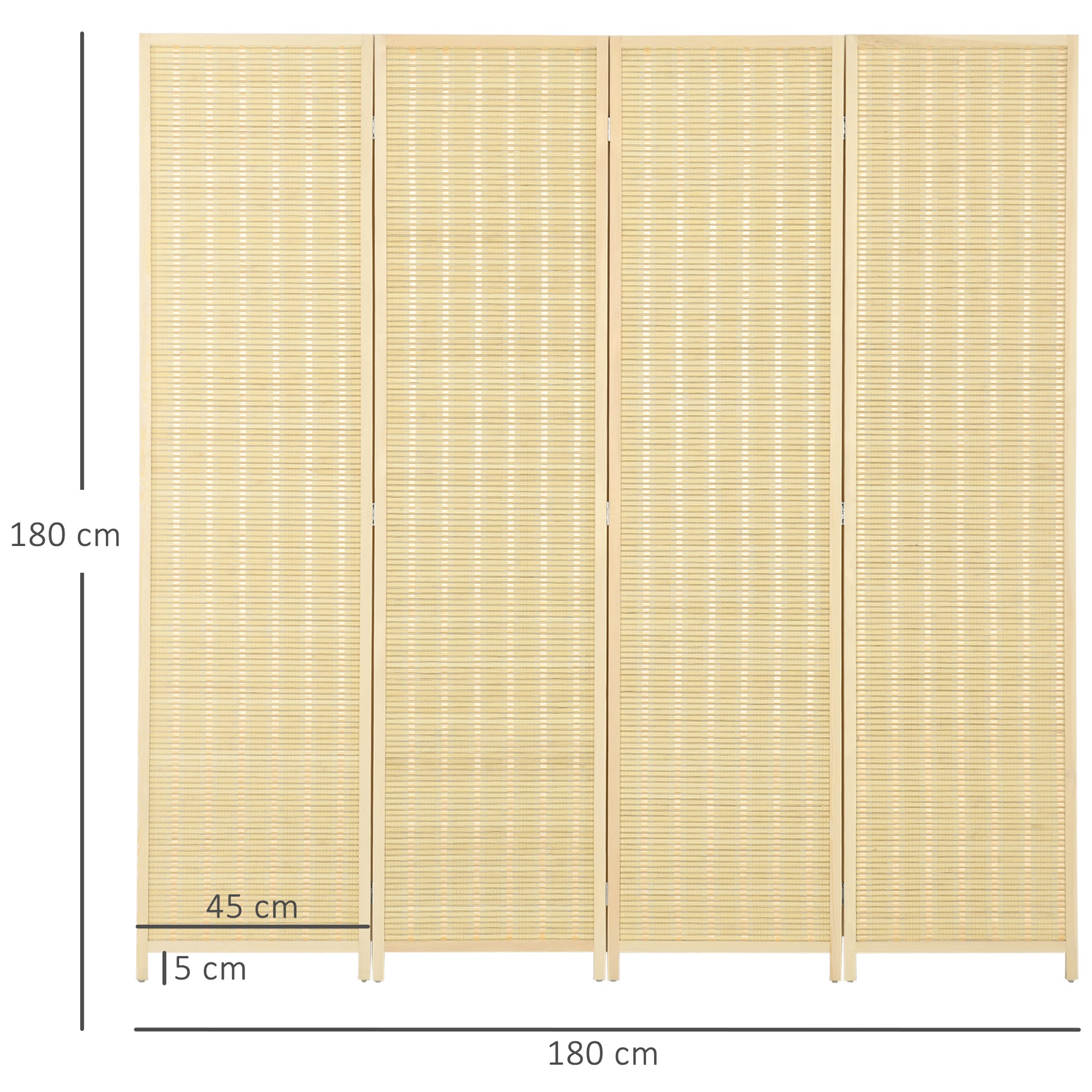 HOMCOM 4 Panel Folding Room Divider Screen, Wall Panel Privacy Furniture, Freestanding Paravent Partition Separator for Bedroom, 180 x 180cm, Natural