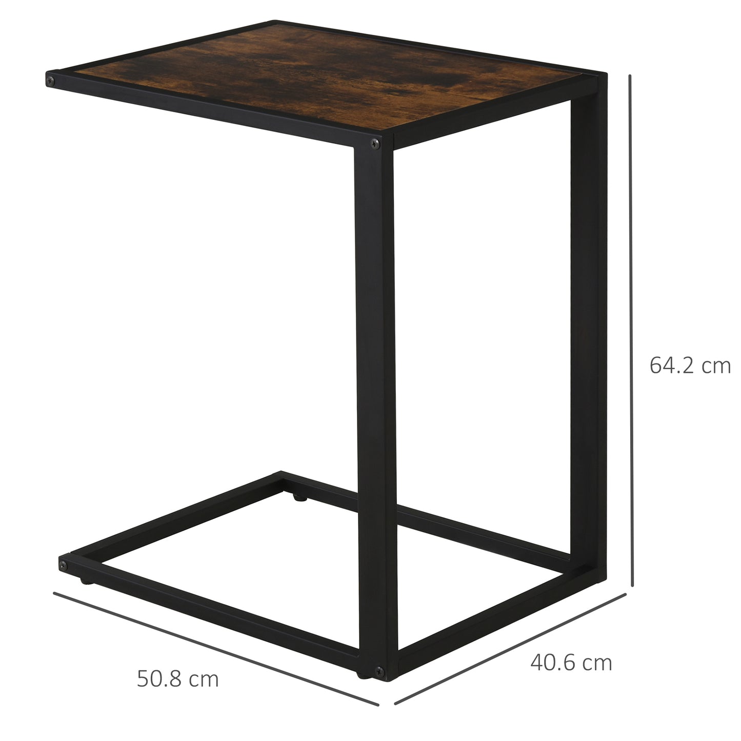 HOMCOM C-Shaped Side Table, Sofa End Table with Metal Frame, Accent Couch Table for Living room, Bedroom, Brown and Black