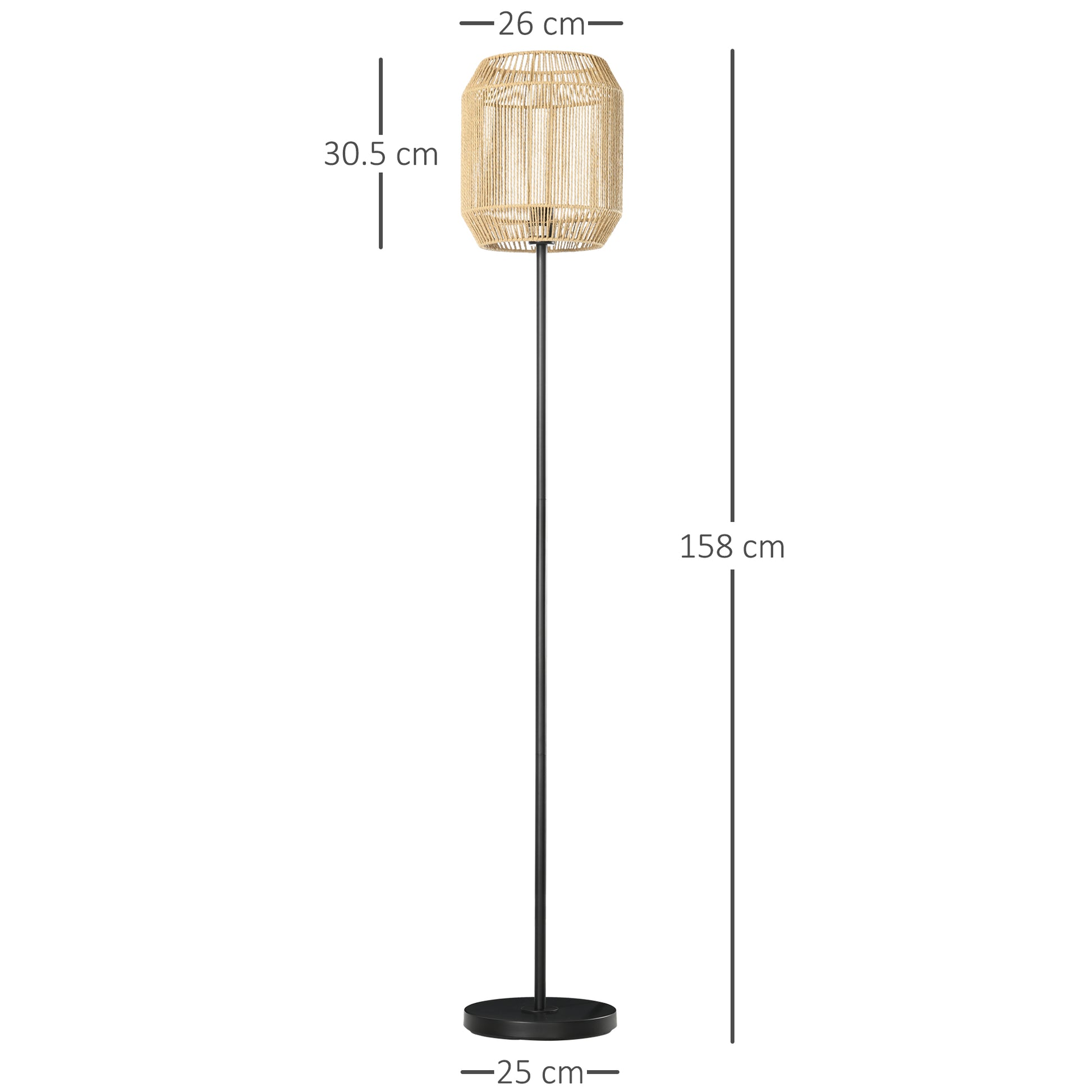 HOMCOM Farmhouse Standing Lamp, Floor Lamps with Hand Woven Rattan Lampshade for Living Room