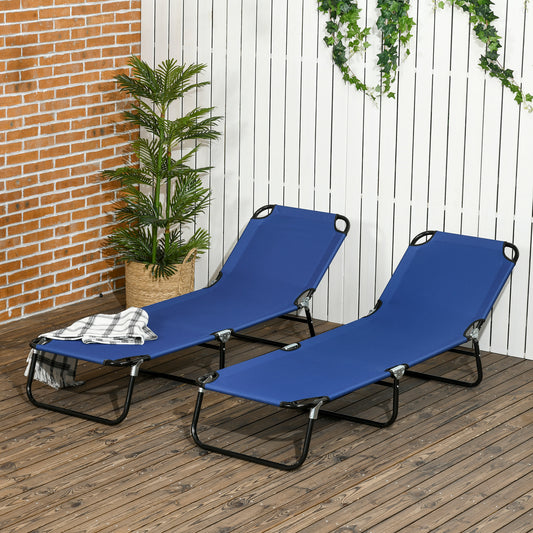 Outsunny Folding Sun Loungers Set of 2, Outdoor Day Bed with Reclining Back, Steel Recliner Garden Chairs with Breathable Mesh for Beach, Patio, Blue