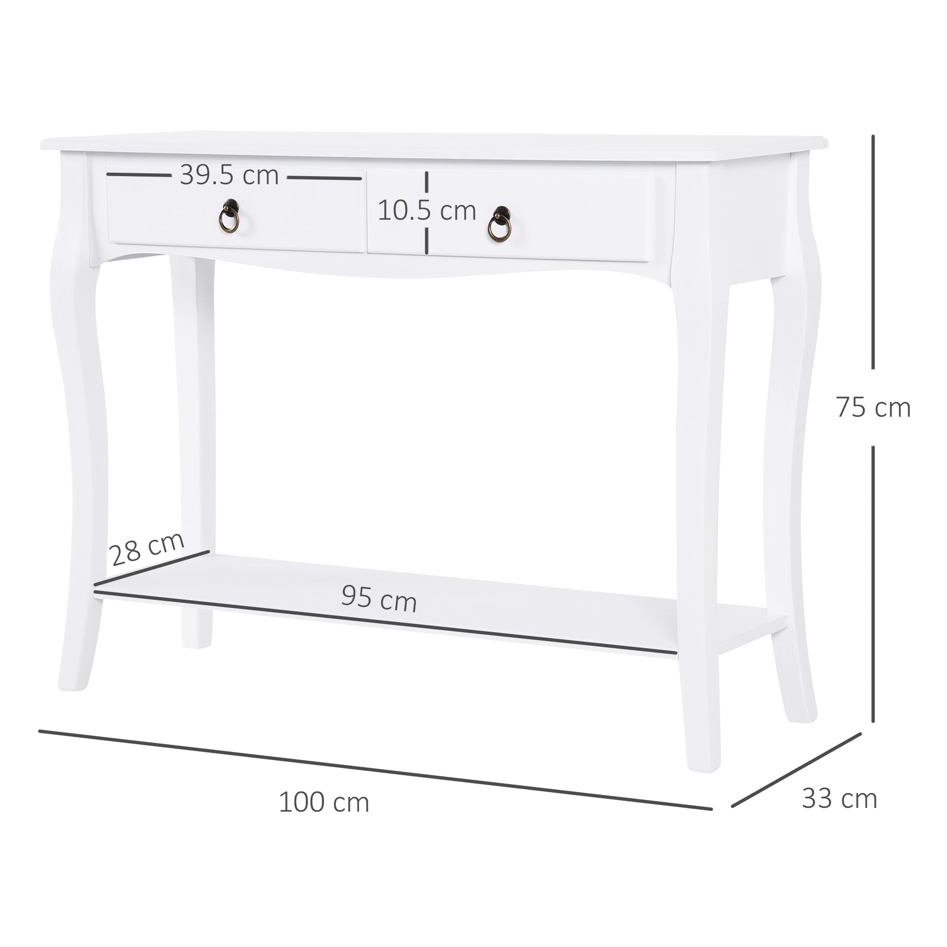 HOMCOM Console Table Modern Sofa Side Desk with Storage Shelves Drawers for Living Room Entryway Bedroom Ivory White