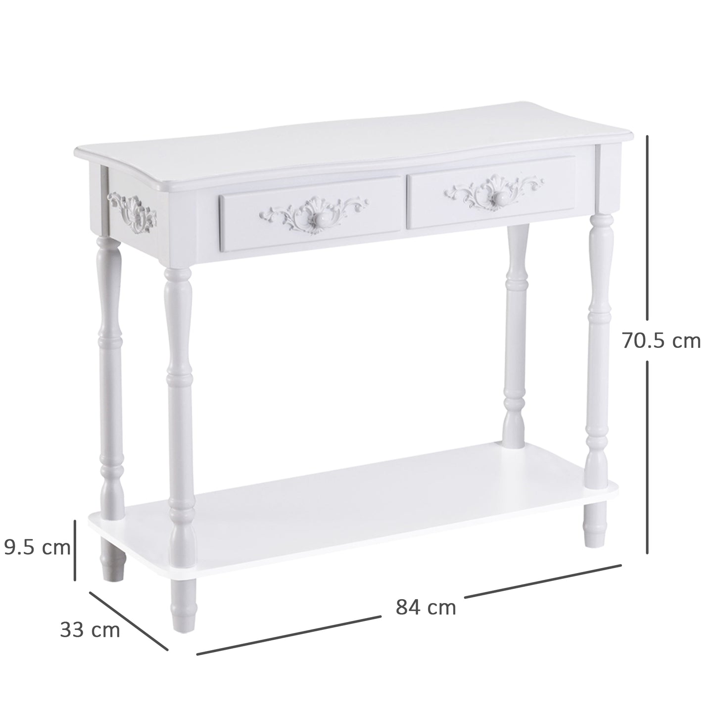 HOMCOM Console Table Modern Sofa Side Desk with Storage Shelves Drawers for Living Room Entryway Bedroom White