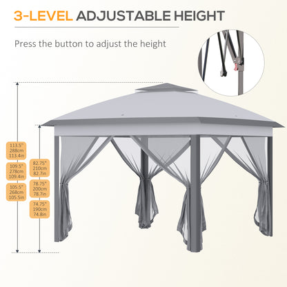 Outsunny 11' x 11' Pop Up Canopy, Double Roof Foldable Canopy Tent with Zippered Mesh Sidewalls, Height Adjustable and Carrying Bag, Event Tent Beige Grey