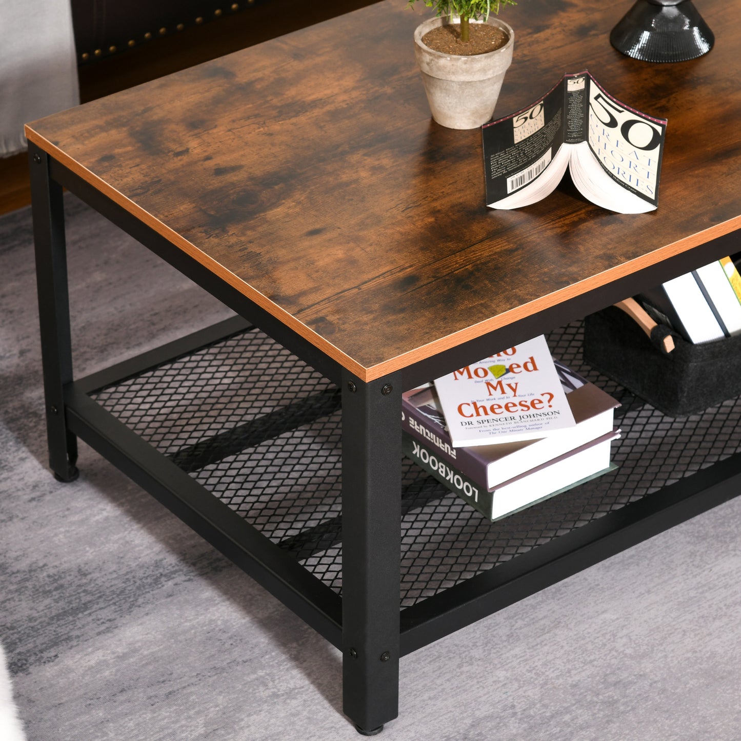 HOMCOM Coffee Table Industrial Site table Living Room Storage Shelf Metal Frame Two-tone Modern Organiser