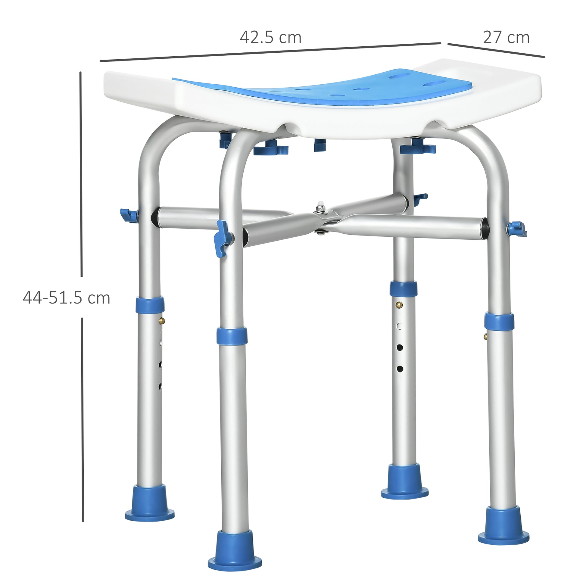 HOMCOM Shower Chair for Elderly and Disabled, Adjustable Padded Shower Stool with Built-in Handle and Non-slip Suction Foot Pads, Blue