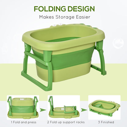 HOMCOM Baby Bath Tub for 0-6 Years Collapsible Non-Slip Portable with Stool Seat for Newborns Infants Toddlers Kids Crocodile Shape Green