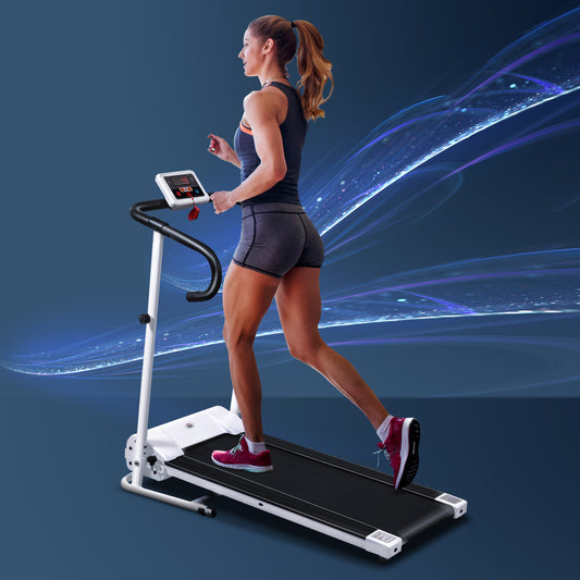 HOMCOM Steel Folding Motorized Home Treadmill w/ LCD Monitor White