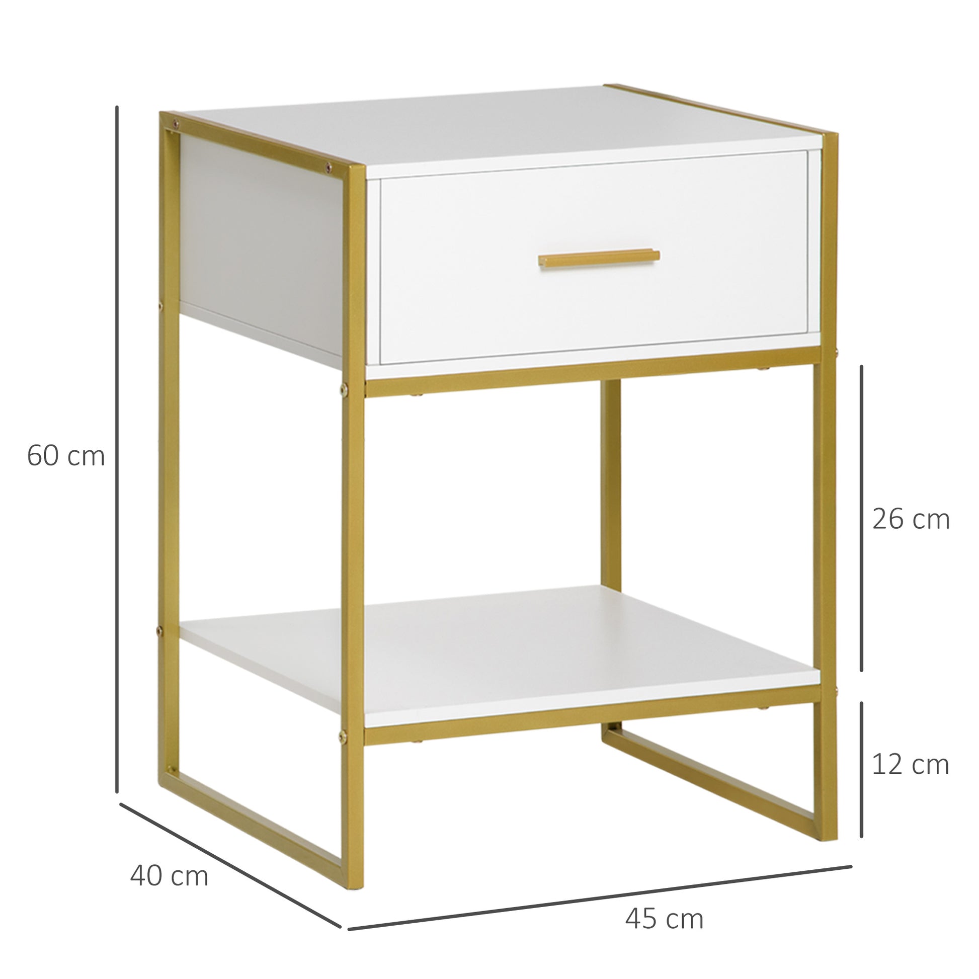 HOMCOM Modern Bedside Table Set of 2, Bedside Cabinet with Drawer Shelf, Nightstands for Bedroom, White