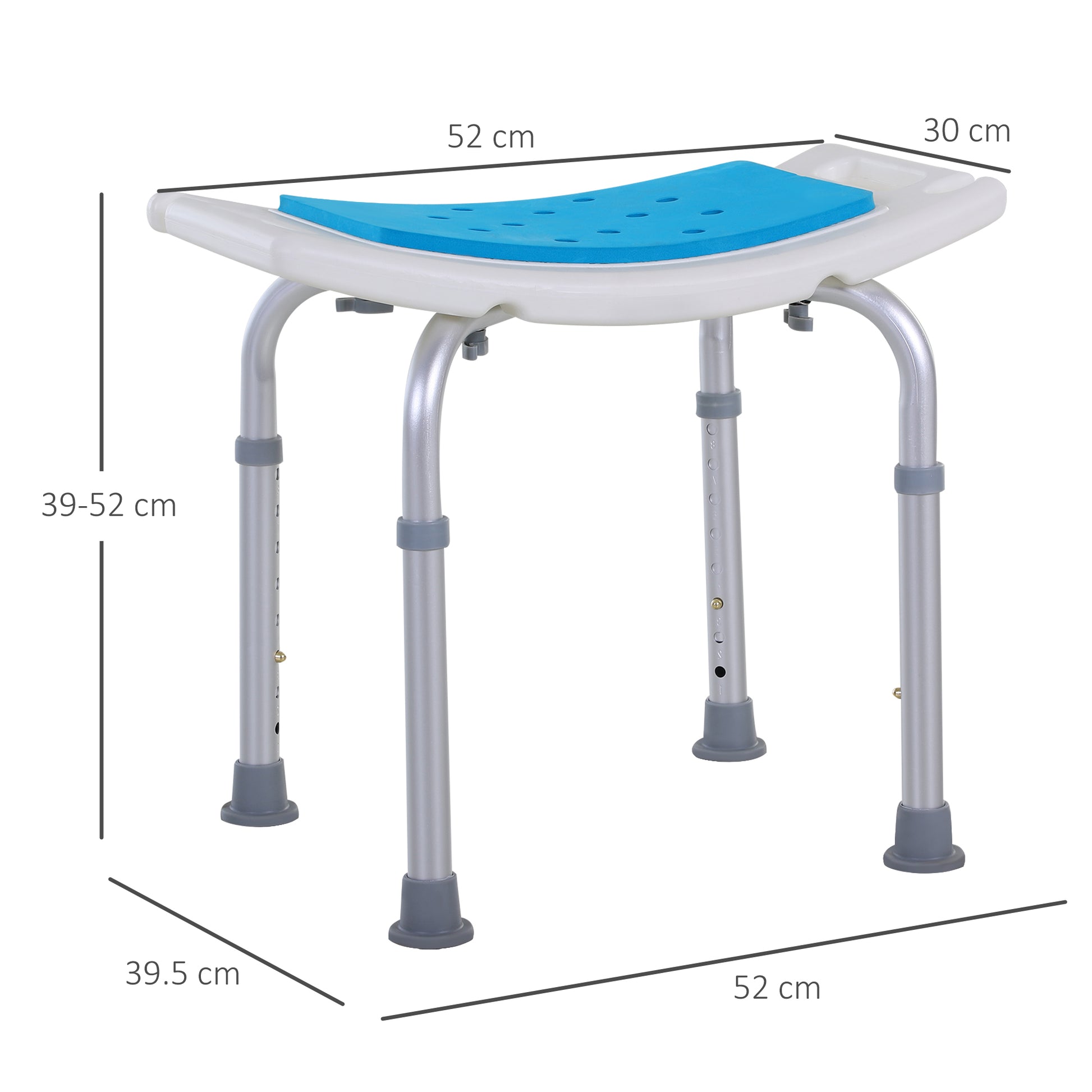 HOMCOM 6-Level Height Adjustable Aluminium Bath Room Stool Chair Shower Non-Slip Design w/ Padded Seat Drainiage Holes Foot Pad - Blue