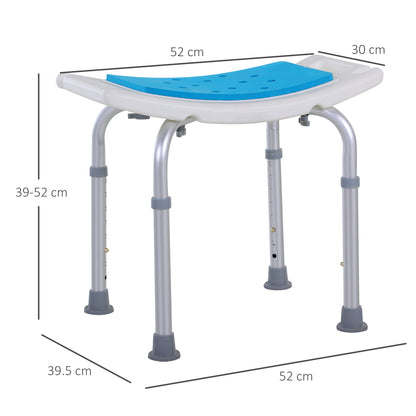 HOMCOM 6-Level Height Adjustable Aluminium Bath Room Stool Chair Shower Non-Slip Design w/ Padded Seat Drainiage Holes Foot Pad - Blue