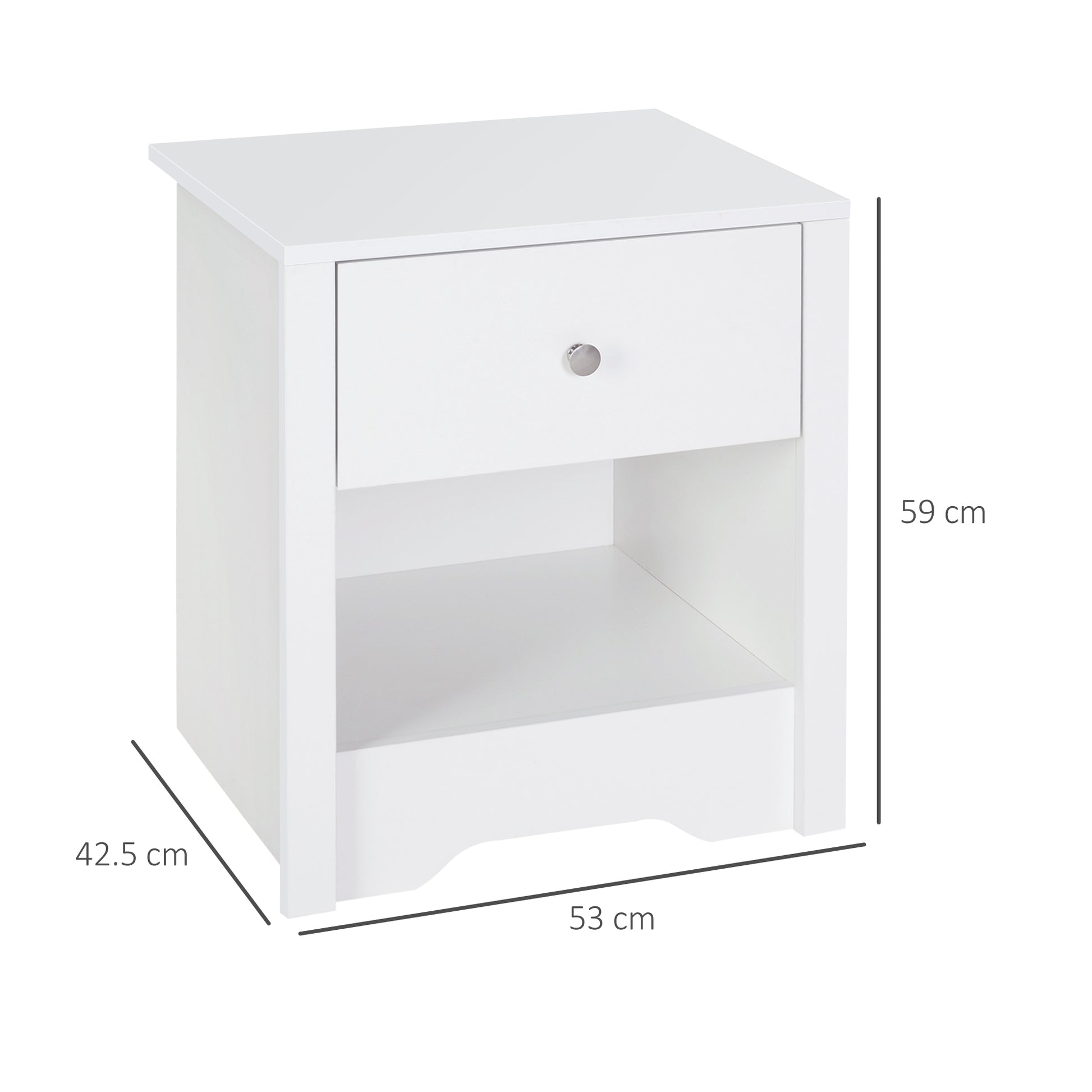 HOMCOM Bedside Table Unit Drawer Shelf Cabinet Nightstand Chest Solid Wood Bedroom Furniture White