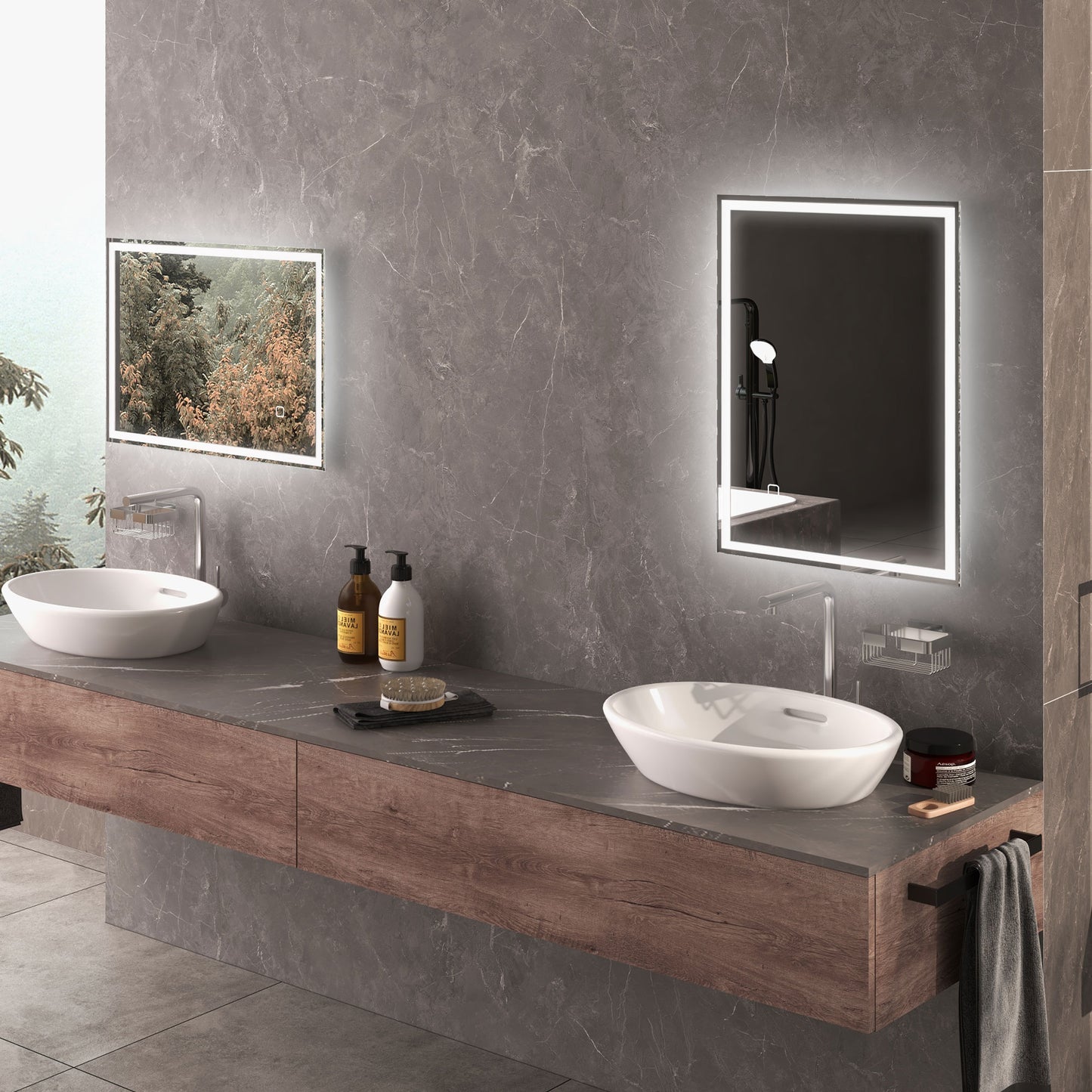 HOMCOM 70 x 50cm LED Bathroom Mirror with Lights, Dimmable Makeup Mirror, Vanity Mirror with 3 Colour, Smart Touch, Anti-Fog