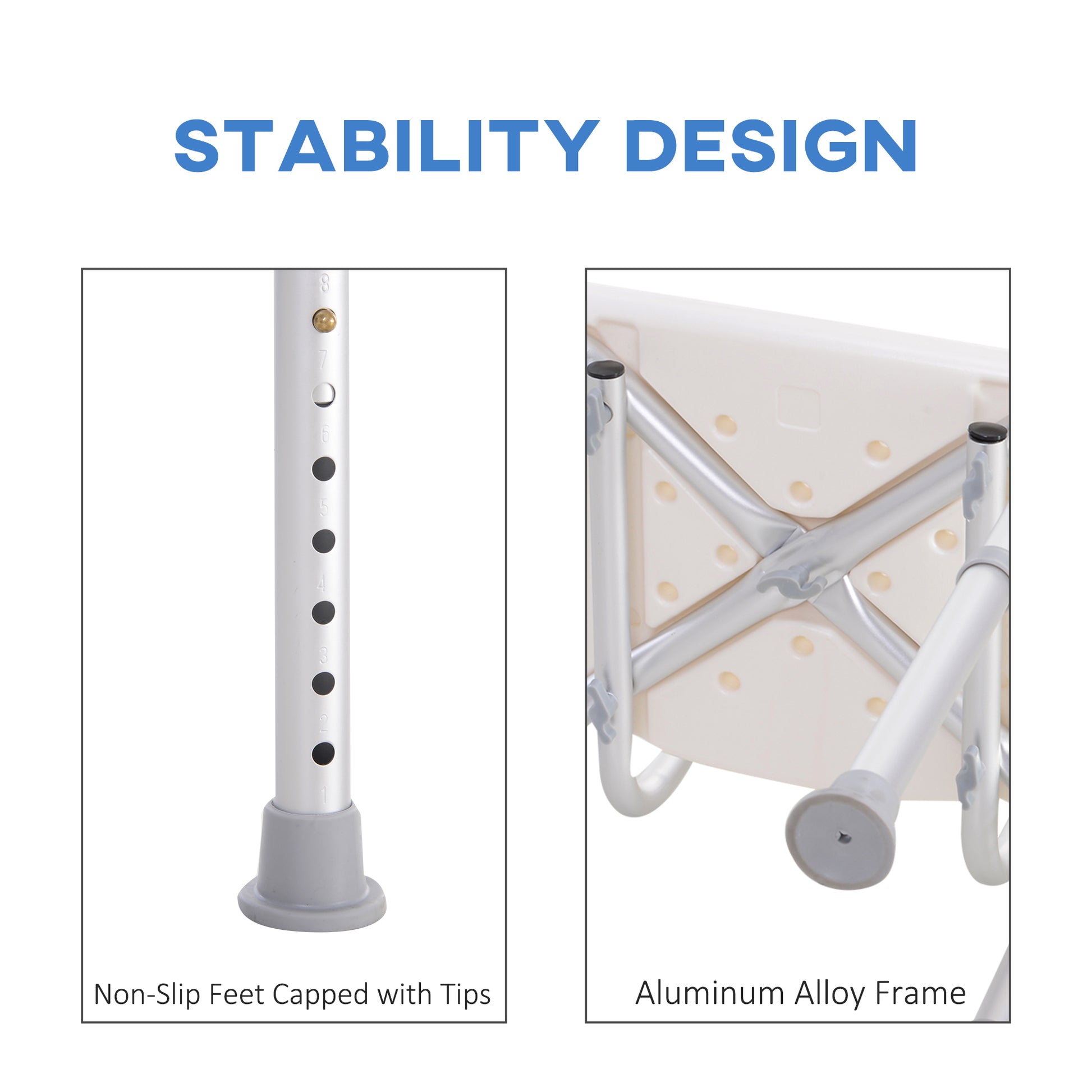 HOMCOM Bathroom Chair Shower Stool Safety Seat Bathroom Adjustable Positions Elderly Aids