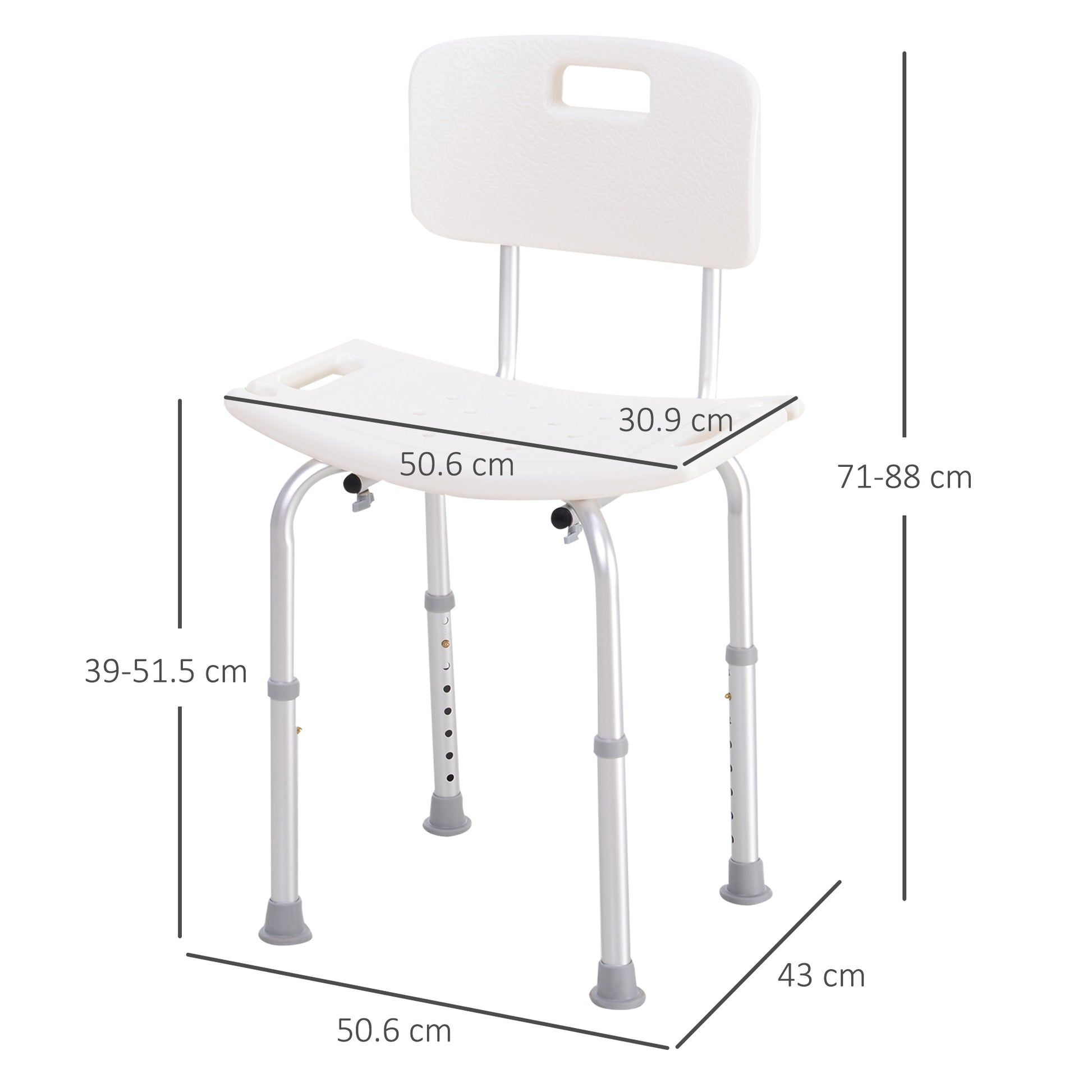 HOMCOM Bathroom Chair Shower Stool Safety Seat Bathroom Adjustable Positions Elderly Aids