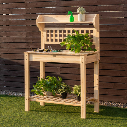 Wood Garden Work Bench with Removable Bowl & Sliding Tabletop