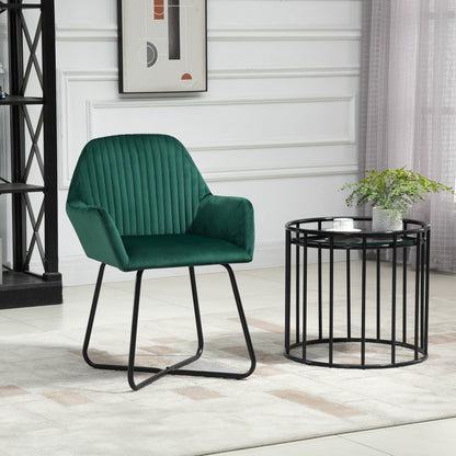 HOMCOM Modern Arm Chair Upholstered Accent Chair with Metal Base for Living Room Green