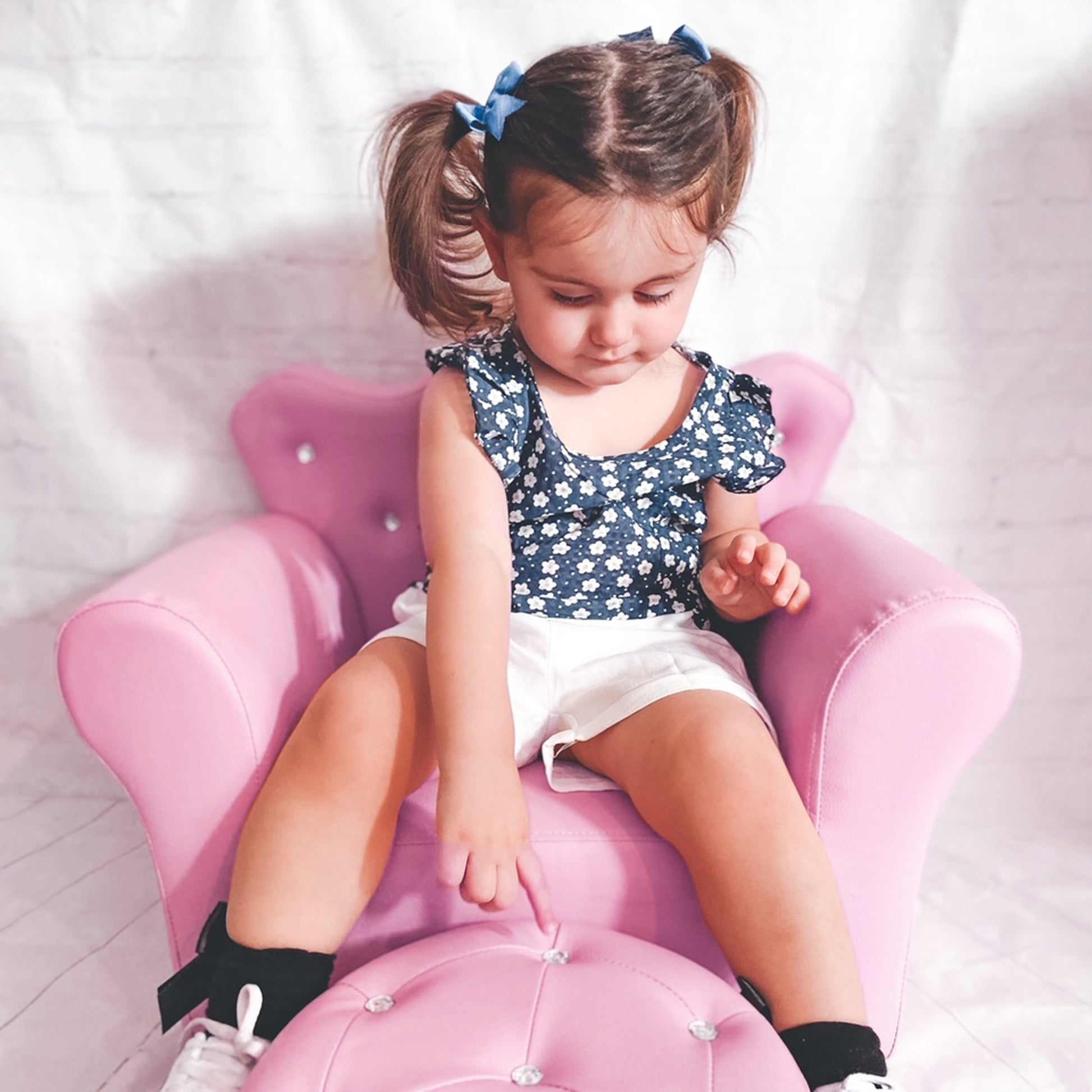 HOMCOM Children Kids Sofa Set Armchair Chair Seat with Free Footstool PU Leather Pink