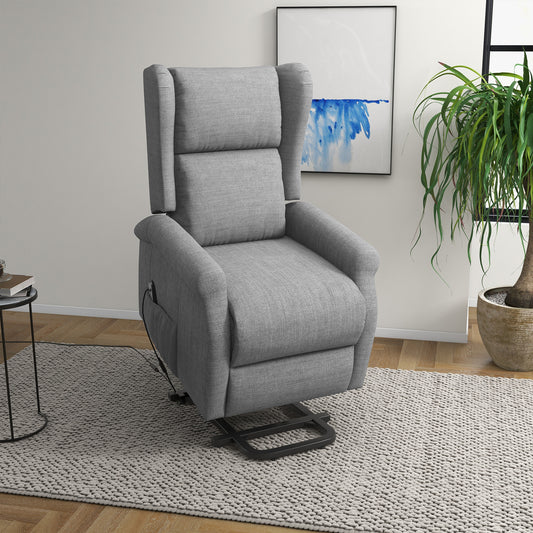 HOMCOM Power Lift Chair for the Elderly with Remote Control, Fabric Electric Recliner Chair for Living Room, Grey