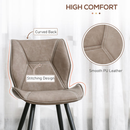 HOMCOM Set of 4 Contrast Stitched PU Leather Racing-Style Dining Chairs Accent Seat w/ Steel Legs Ergonomic Back Padding Home Living Room Brown