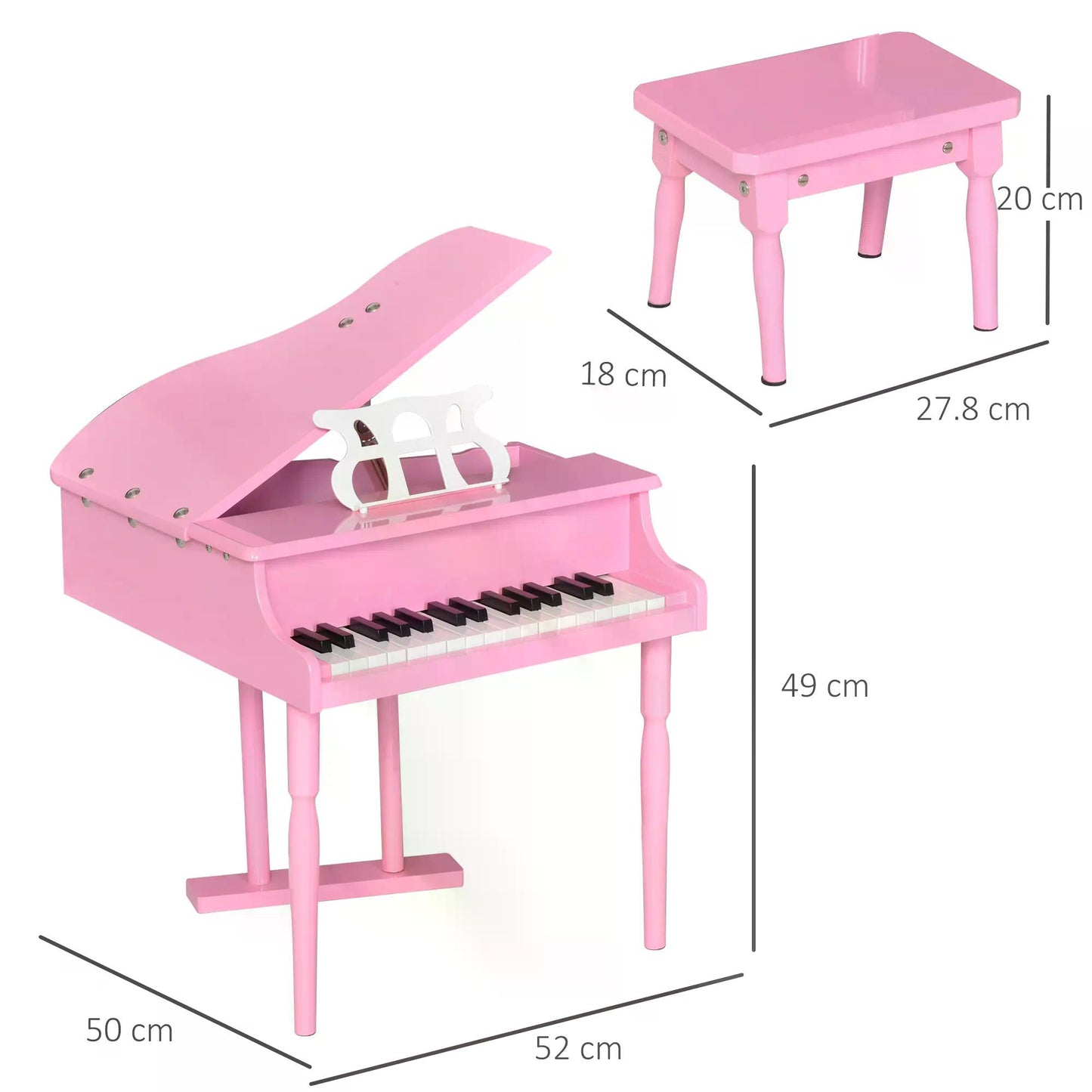 HOMCOM Modern Kids Piano 30 Keys Set of 2 Mini Toy for Child Grand Piano with Music Stand and Bench, Best Gifts Pink