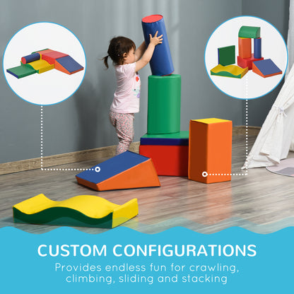 HOMCOM 7 Piece Soft Play Blocks Kids Climb and Crawl Gym Toy Foam Building and Stacking Blocks Non-Toxic Learning Play Set Educational Software Toy 