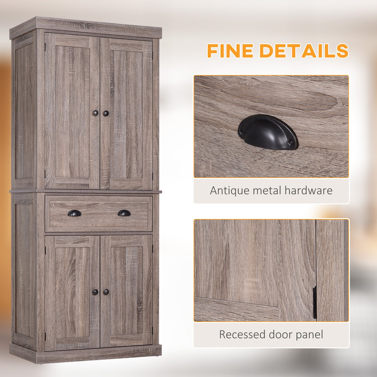 HOMCOM Traditional Colonial Freestanding Kitchen Cupboard Storage Cabinet - 76L x 40.5W x 184H (cm) Dark Wood Grain