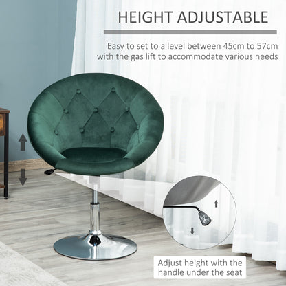 HOMCOM Modern Dining Height Bar Stool Velvet-Touch Tufted Fabric Adjustable Height Armless Tub Chair with Swivel Seat, Green