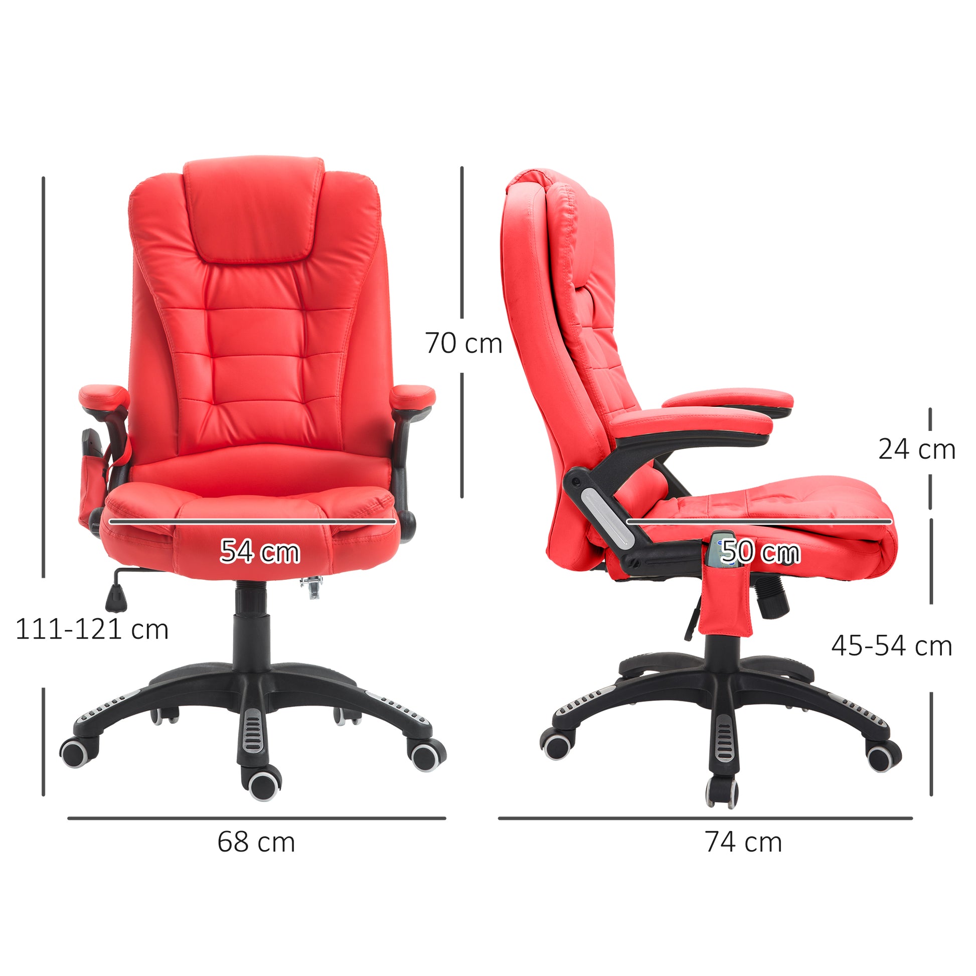 HOMCOM Ergonomic Chair with Massage and Heat, High Back PU Leather Massage Office Chair With Tilt and Reclining Function, Red