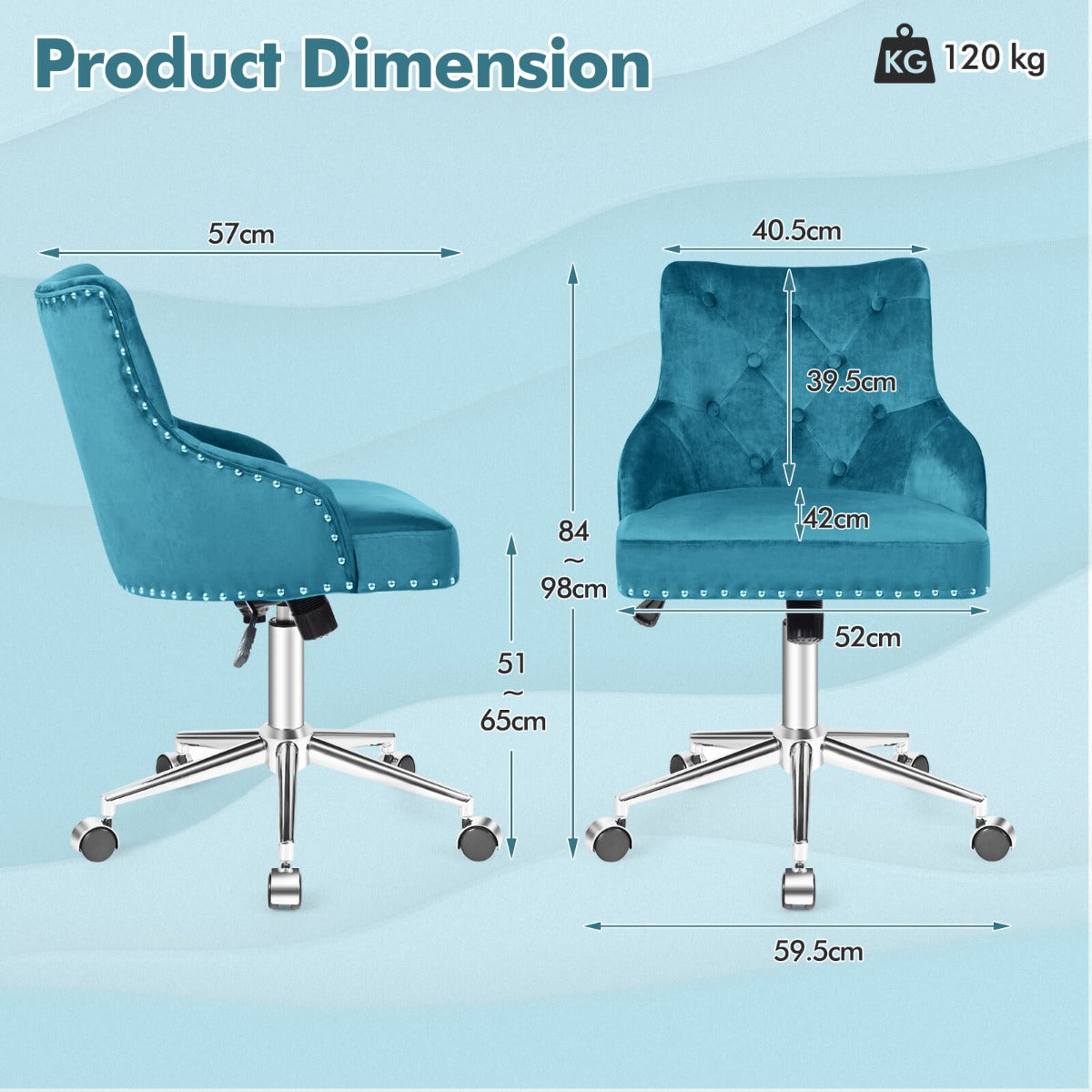 Adjustable 360° Swivel Accent Armchair-Turquoise