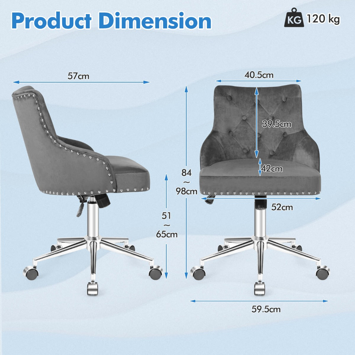 Adjustable 360° Swivel Accent Armchair-Grey