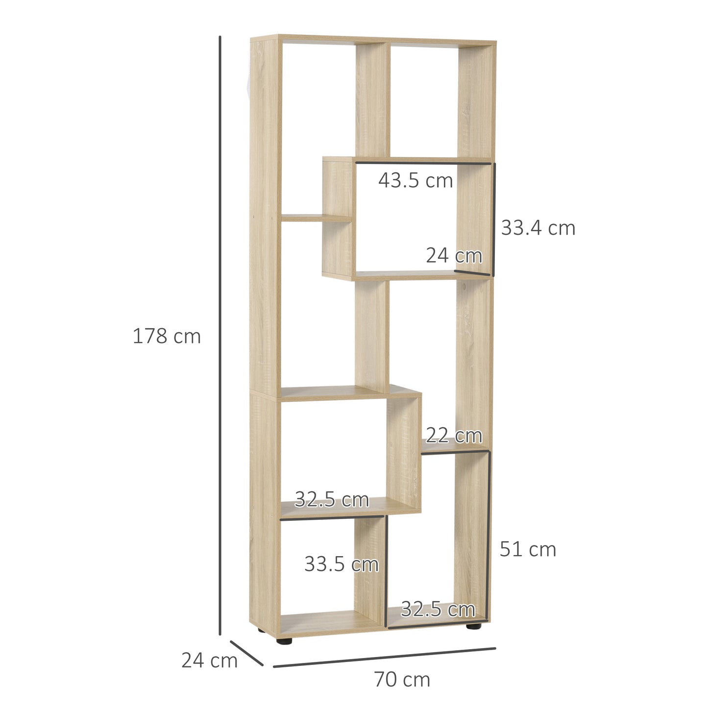 HOMCOM 8-Tier Freestanding Bookcase w/ Melamine Surface Anti-Tipping Foot Pads Home Display Storage Grid Stand Living Room Furniture Modern Style