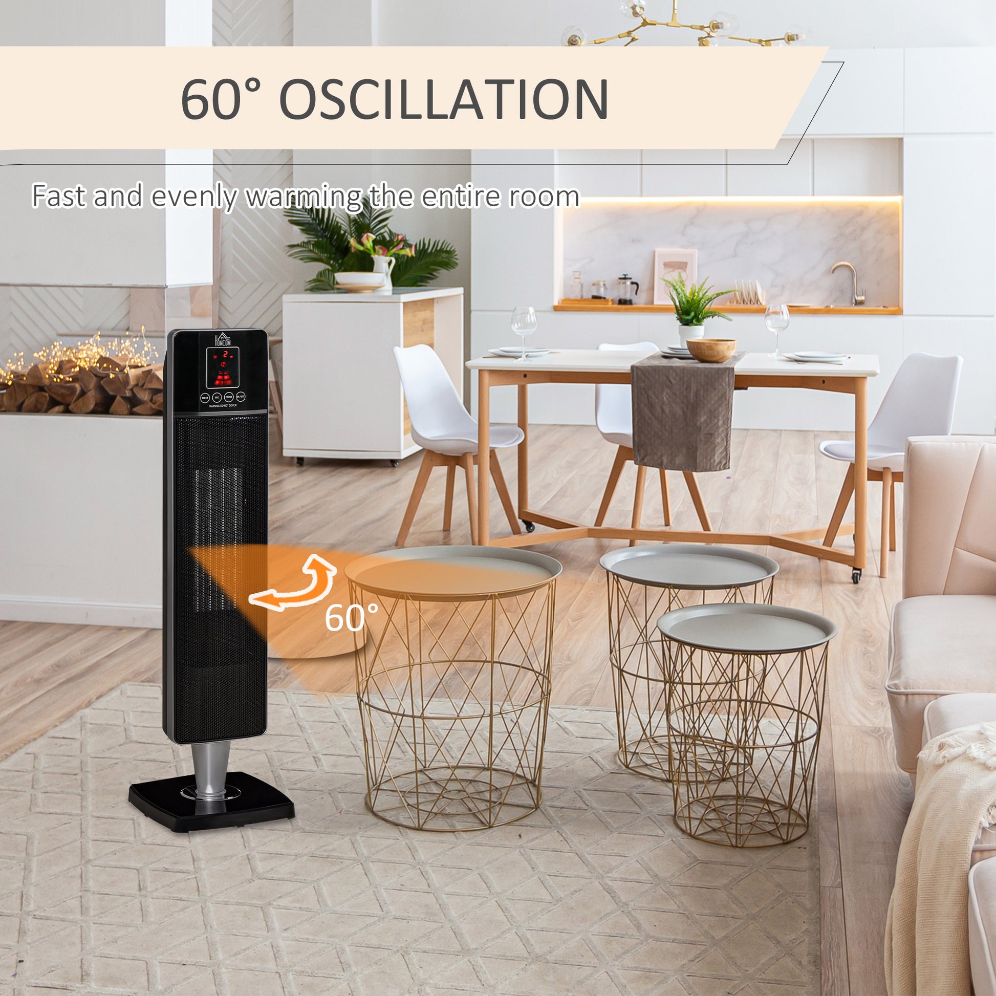 HOMCOM Ceramic Tower Heater Oscillating Space Heater w/ Remote Control 8hrs Timer Tip-Over Overheat Protection 1000W/2000W-Black